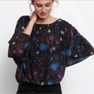 Free People Multi Color Floral Boho Mesh Top Size M